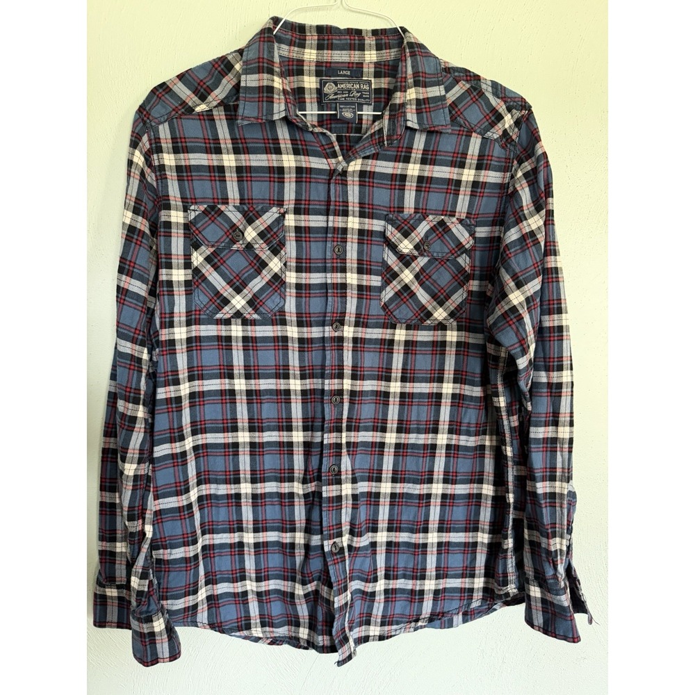 American Rag long-sleeve collared button-up shirt two chest flap pockets Sz L
